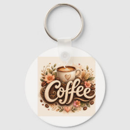 Kaffe Kärlek Blommig Nyckelring