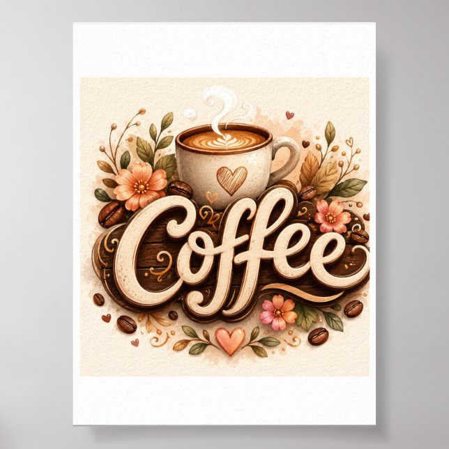 Kaffe Kärlek Blommig Poster (Framsidan)