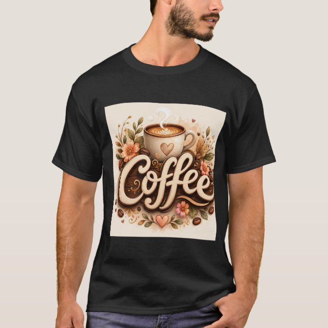 Kaffe Kärlek Blommig T Shirt (Framsida)