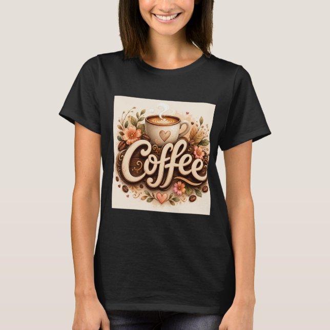 Kaffe Kärlek Blommig T Shirt (Framsida)