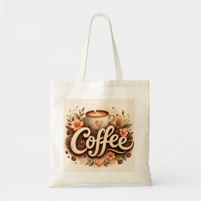 Kaffe Kärlek Blommig Tygkasse (Framsidan)