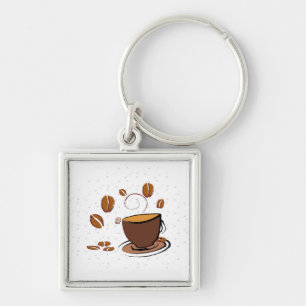 Kaffe Kärlek Fyrkantig Silverfärgad Nyckelring
