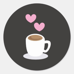 Kaffe kärlek hjärtan på svart runt klistermärke