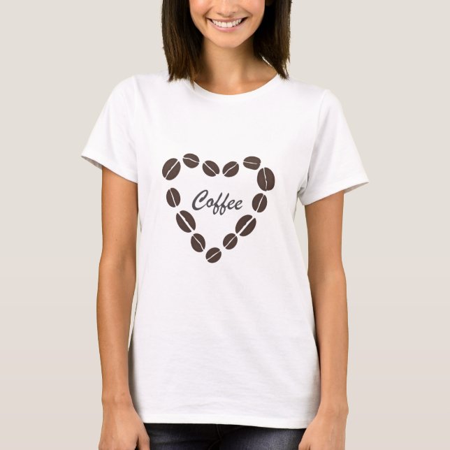 Kaffe Kärlek Kaffe Bean Heart T Shirt (Framsida)