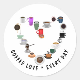 Kaffe Kärlek Kaffe Hjärta Runt Klistermärke