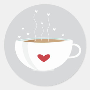 Kaffe Kärlek Sticker på Grått Runt Klistermärke