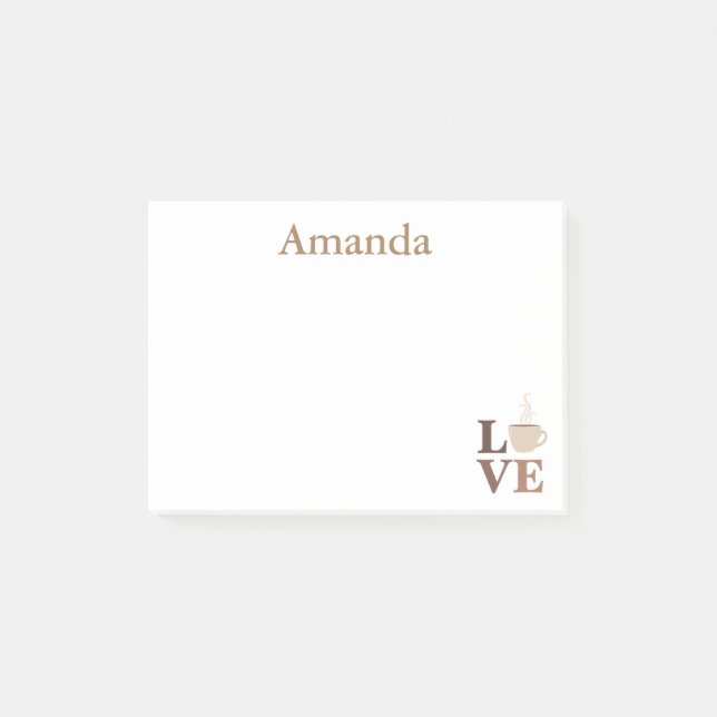 Kaffe Kärlek White och Brown Post-it Block (Framsida)