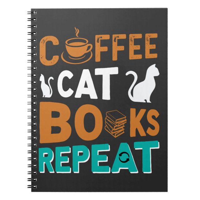 Kaffe Kat Bokar Upprepa, läsning och kaffe älskare Anteckningsbok (Framsidan)