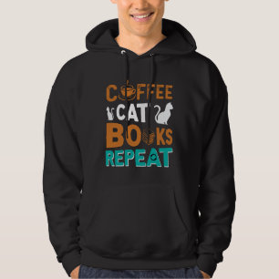 Kaffe Kat Bokar Upprepa, läsning och kaffe älskare Hoodie