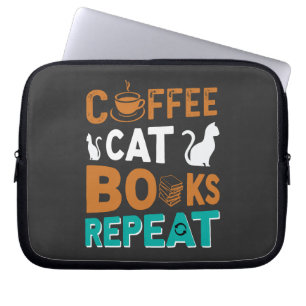 Kaffe Kat Bokar Upprepa, läsning och kaffe älskare Laptop Fodral