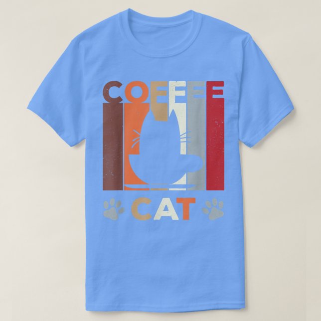 Kaffe Kat Retro Kitten Älskare T Shirt (Design framsida)