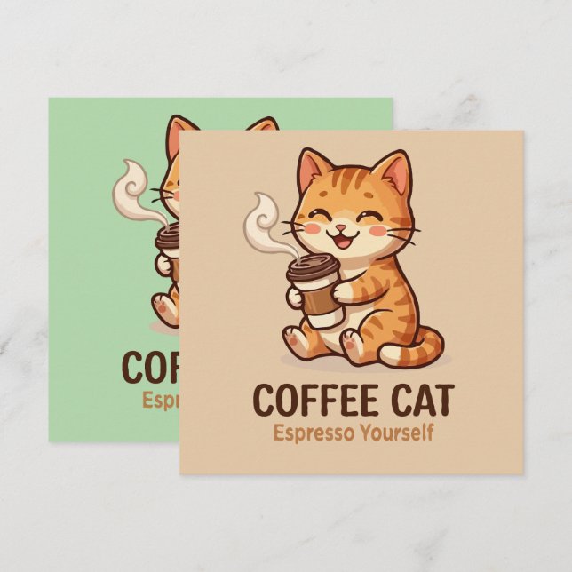 Kaffe Katt Espresso Själv Söt Liten Katt Julkort (Fram/baksida)