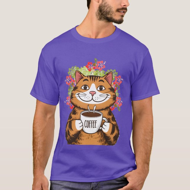 Kaffe Katter Hibiskus flicka T Shirt (Framsida)