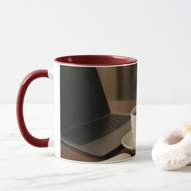 "Kaffe & Klick Mugg – Ånga, Shopping, och Knä (Med munk)