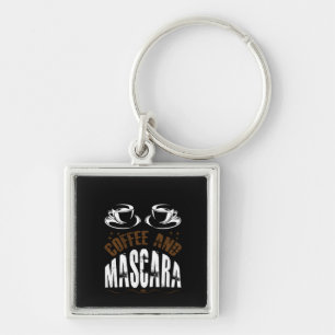 Kaffe konfekt och Mascara Fyrkantig Silverfärgad Nyckelring