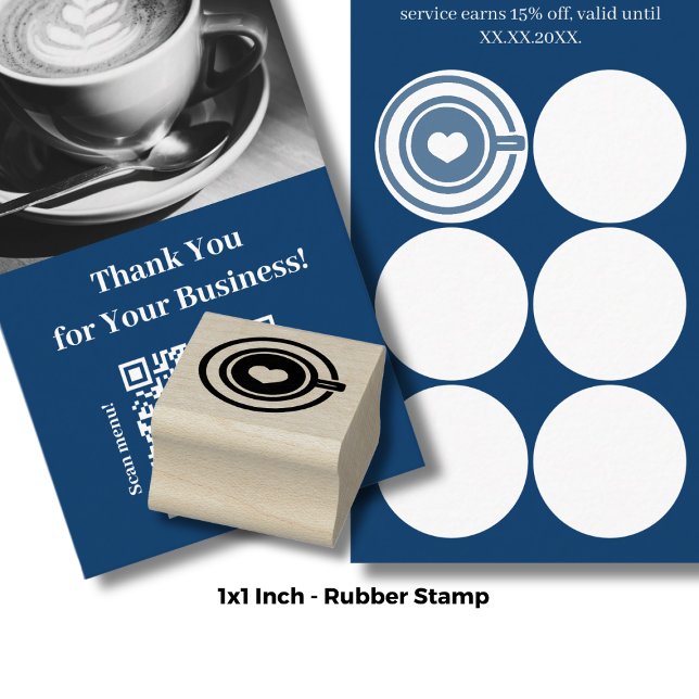 Kaffe Kopp - 1-tums rundtur - förmånskort Stämpel (Coffee Cup - 1" Round - Loyalty Card Rubber Stamp)
