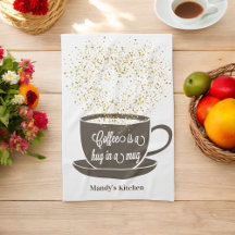 Kaffe Kopp Brown Glitter Heart Kitchen Towel