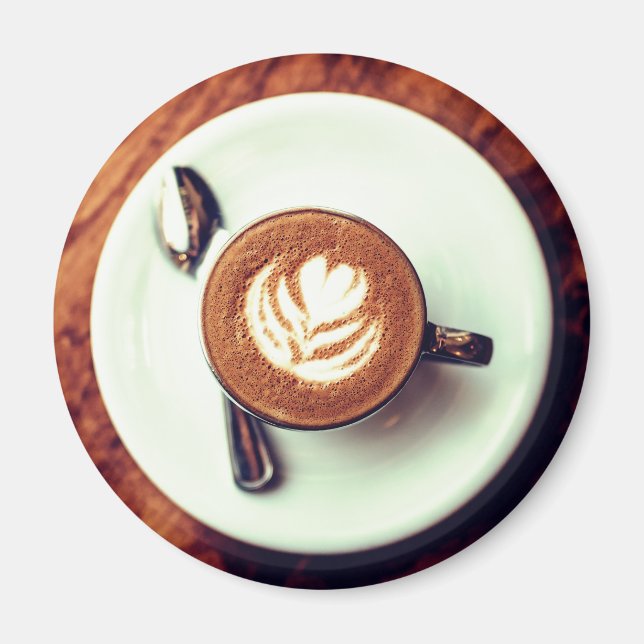 Kaffe kopp cappuccino brunvit latte magnet (Framsidan)