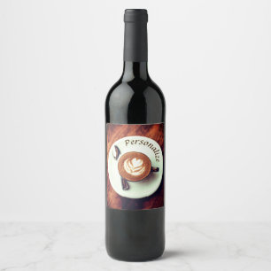 Kaffe kopp cappuccino brunvit latte vinflaska etikett