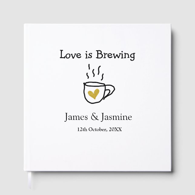 Kaffe kopp guld hjärta par namn Love is Brewing Gästböcker (Framsida)