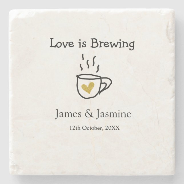 Kaffe kopp guld hjärta parnamn Love is Brewing  Stenunderlägg (Framsidan)