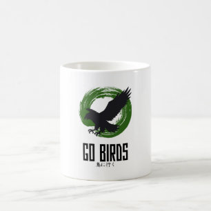 Kaffe kopp i japansk stil med texten "Go Birds"