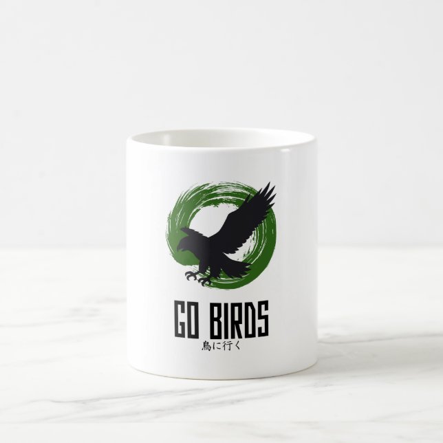 Kaffe kopp i japansk stil med texten "Go Birds" (Center)