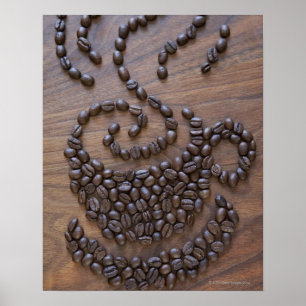 Kaffe kopp illustrerad med kaffebönor poster