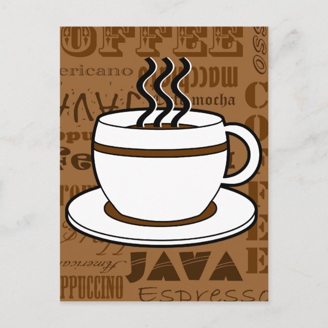 Kaffe Kopp - Kaffe Ord Skriv ut - Brun Vykort (Framsida)