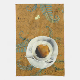 Kaffe kopp, kärlek, fred, omhuldhet, ängsmark kökshandduk