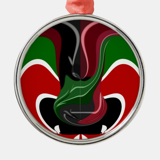 Kaffe kopp Kenya Flagga Hakuna Matata Julgransprydnad Metall (Framsidan)