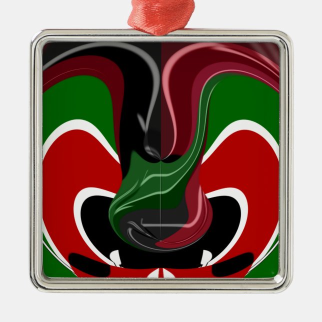 Kaffe kopp Kenya Flagga Hakuna Matata Julgransprydnad Metall (Framsidan)