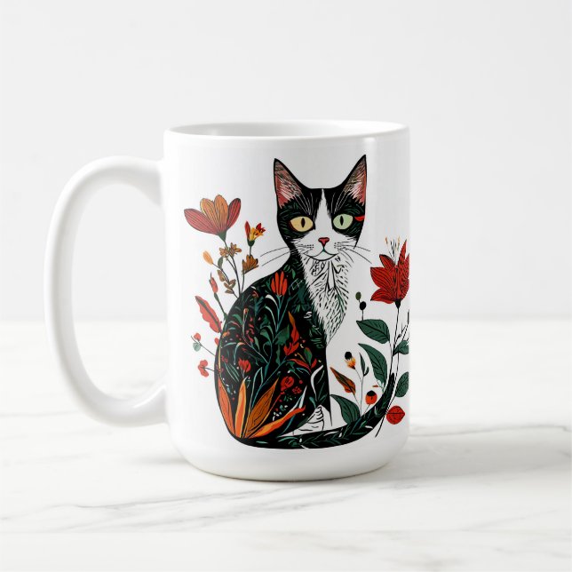Kaffe kopp med blomster katt design för djur älska (Vänster)
