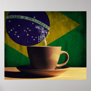 Kaffe kopp med brasiliansk flagga poster