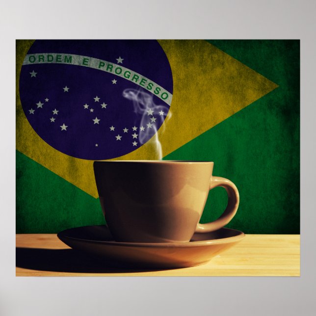 Kaffe kopp med brasiliansk flagga poster (Framsidan)