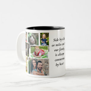 Kaffe kopp med familjefoto sida vid sida eller mil