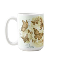 Kaffe kopp med gul och guld fjäril