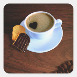 Kaffe Kopp med Hjärtformade skum Fyrkantigt Klistermärke
