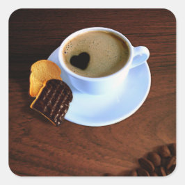 Kaffe Kopp med Hjärtformade skum Fyrkantigt Klistermärke