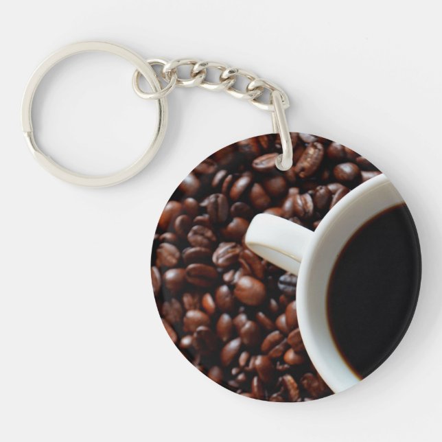 Kaffe Kopp med kaffe, kaffebönor (Framsidan)