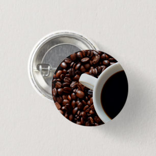 Kaffe Kopp med kaffe, kaffebönor Knapp