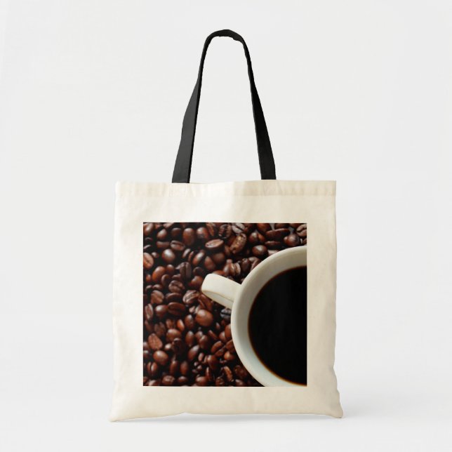 Kaffe Kopp med kaffe, kaffebönor Tygkasse (Framsidan)