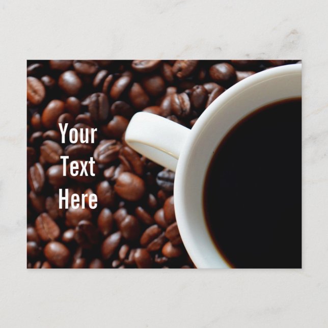Kaffe Kopp med kaffe, kaffebönor Vykort (Framsida)