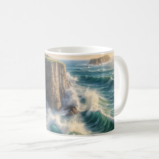 Kaffe kopp med klipplandskap och havsvågor (Framsida höger)