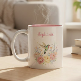 Kaffe kopp med kolibri blom-tryck – Pastell Rosa P