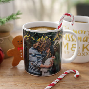 Kaffe kopp med par foto och monogram mistel