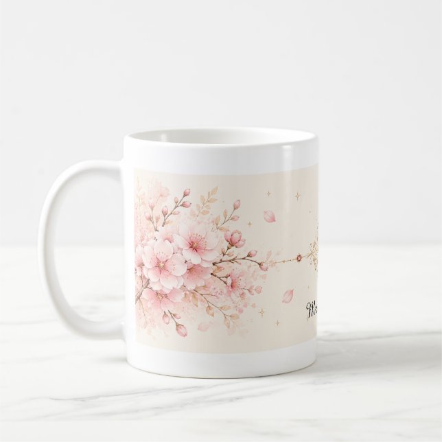 Kaffe kopp med romantisk körsbärsblomdesign (Vänster)