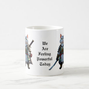 Kaffe kopp med samurai-kattutskrift.