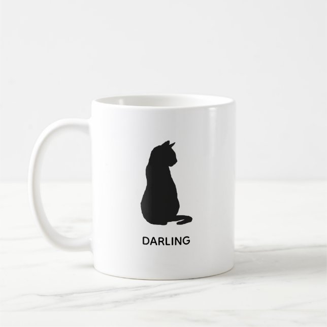 Kaffe kopp med svart katt-målning och eget namn (Vänster)