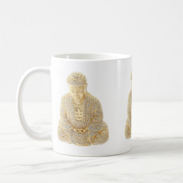 Kaffe Kopp Mugg Guld Rhinestone Asian Buddha (Vänster)